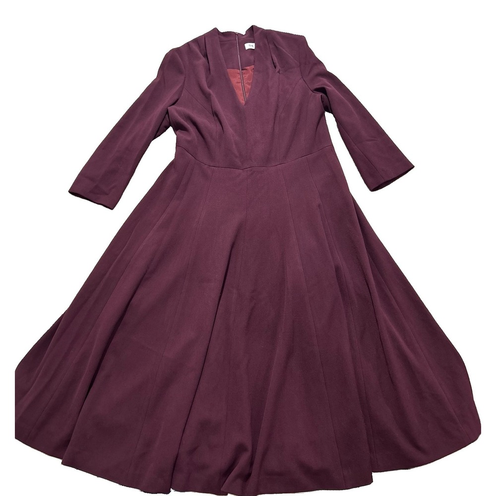 The Fold London US 12/UK 16 Dress Burgundy Sculpt Crepe Midi Career Elegant